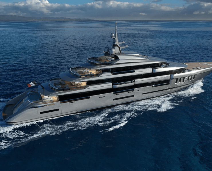 superyacht sideways silver grey