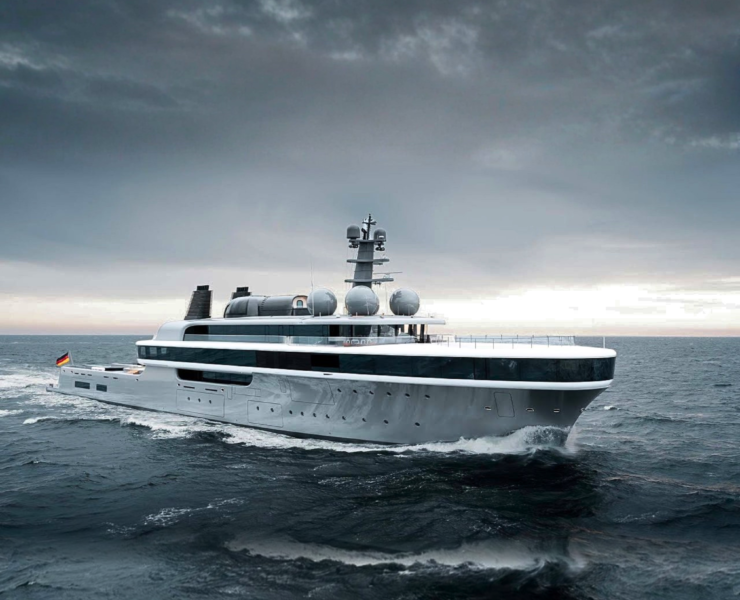 Nausicaä 114m Lürssen superyacht designed by Marc Newson underway at sea