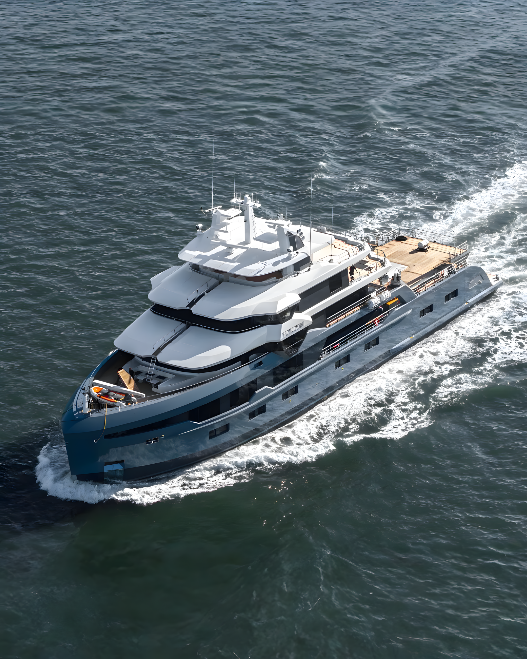 Horizon II Leapher Yachts superyacht aerial stern quarter view underway sea trials