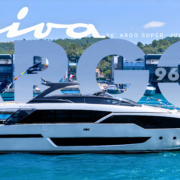 Riva 96 Argo Super flybridge yacht profile on the water
