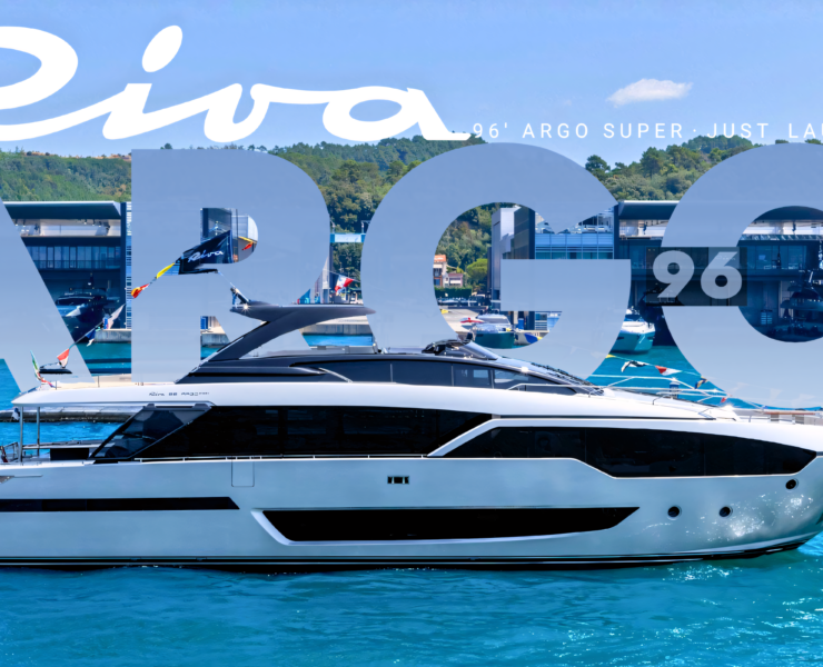 Riva 96 Argo Super flybridge yacht profile on the water